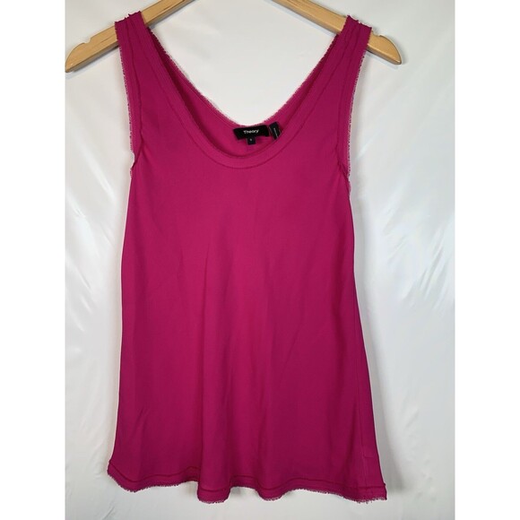 Theory 100% Silk Scoop Neck Pink Fuchsia Exposed Edge Tank Top Blouse Size Small - Picture 1 of 9